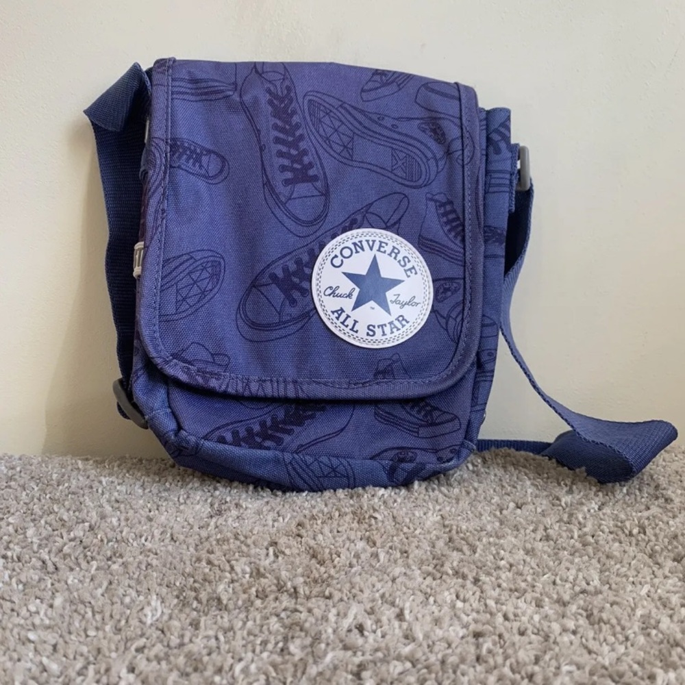 Converse Shoulder Shoe Print Blue Navy Bag Adjustable Strap Used Condition - Picture 2 of 14